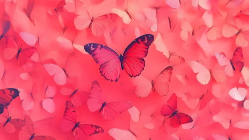 High-saturation crimson butterflies on soft bokeh gradient field