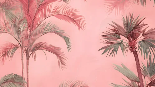 Tropical palm silhouettes on soft monochrome pink field.