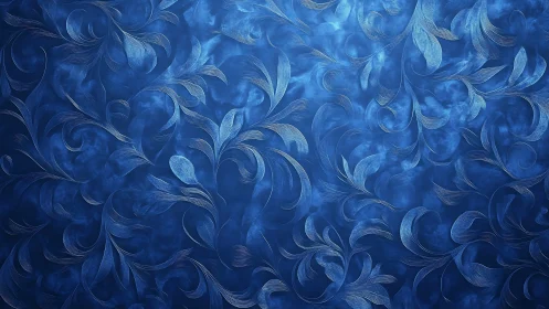 Ornate blue floral arabesque pattern with metallic curves.
