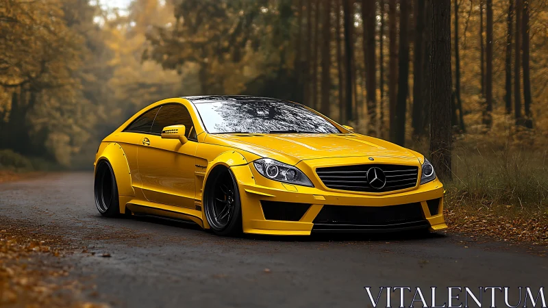 Golden forest prowl by a low-slung yellow Mercedes beast.