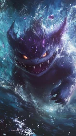 Stormlit phantom beast rising from a swirling ocean night.