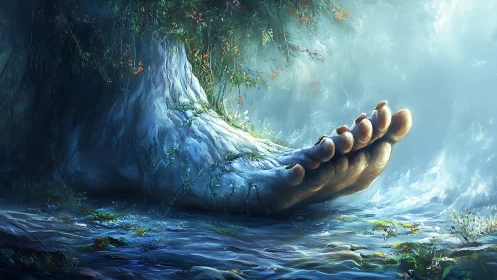 Gentle forest giant resting as a living tree of light.