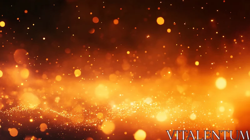 Particles and light bokeh effect in warm orange and gold tones.