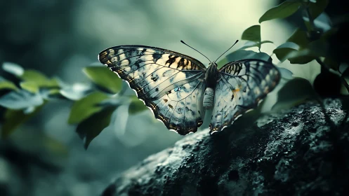 Gentle forest butterfly resting in cool morning light.