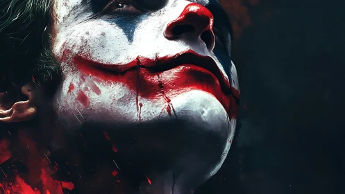 Paint-smeared chaos grins beneath a storm-dark carnival sky.