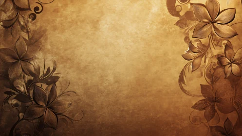 Ornate sepia floral border over textured golden field.