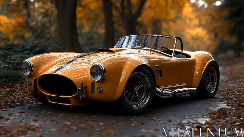 Autumn roadster blaze under amber forest canopies. Period.