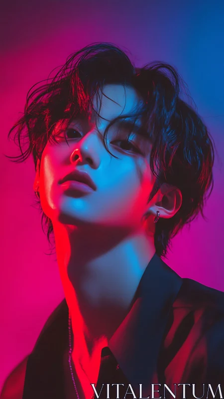 Portrait of youth in dual neon lighting is rendered precisely