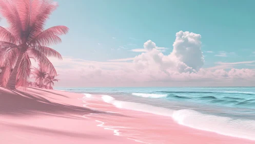 Tropical Paradise Beach with Pink Sand and Palm Trees