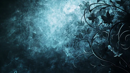 Soft teal vines curl gently across a dreamy textured sky