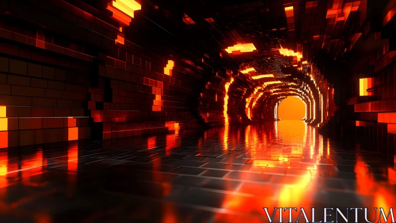 Futuristic glowing tunnel with orange neon lights and reflective floor. Futuristic glowing tunnel with orange neon lights and reflective floor.