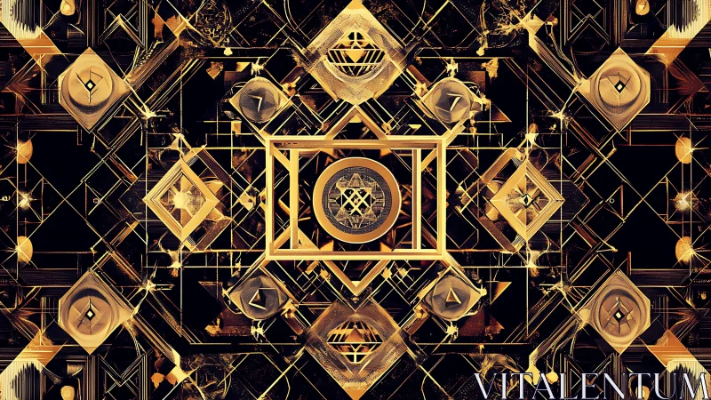 Geometric gold lattice with layered symmetrical abstract pattern.