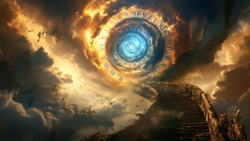 Celestial staircase curls toward a blazing temporal vortex