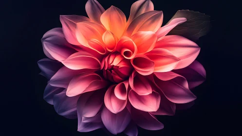 Luminescent Dahlia with Radial Petal Morphology and Chromatic Gradient Illumination.