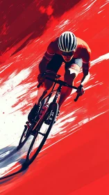 Road cyclist in dynamic red racing illustration.