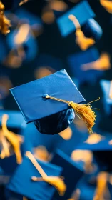 Joyful blue graduation caps dancing through the sky.