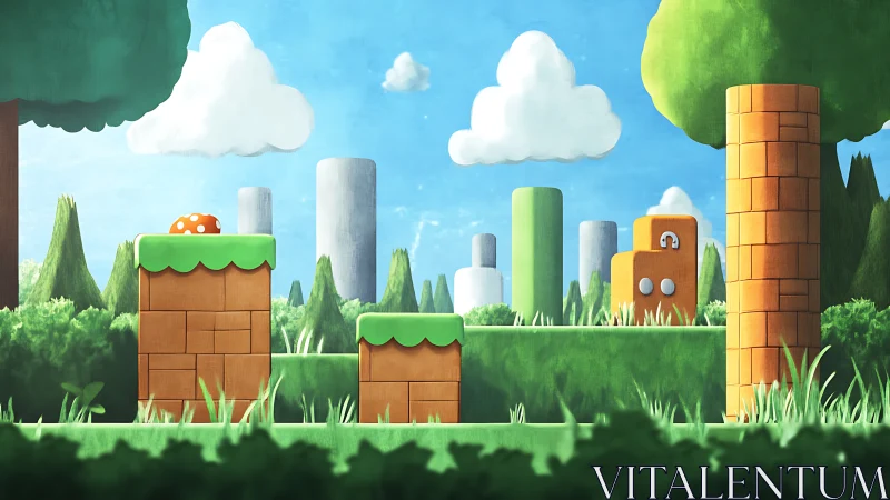 Super Mario-style Platformer Landscape with Brick Towers