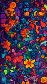 Vibrant abstract floral pattern in swirling vivid colors.