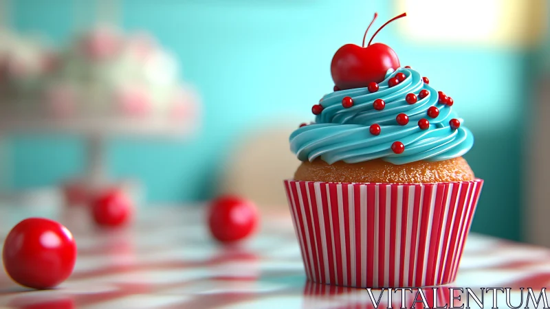 Whimsical Confection Crowned With Cherry Atop Swirled Frosting