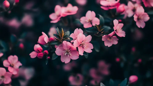 Pink Cherry Blossoms Against Dark Background.