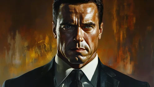 Commanding suited portrait glows with bold cinematic energy