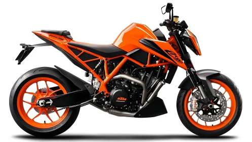 Side-profile studio render showcases angular orange street motorcycle