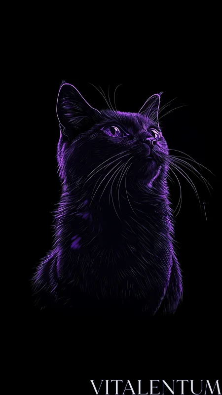 Neon-lit purple cat portrait rendered against black background.