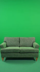 Cozy green loveseat waiting quietly in a colorful daydream.