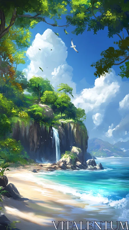 Tropical Paradise: Where Waterfalls Meet the Sea.
