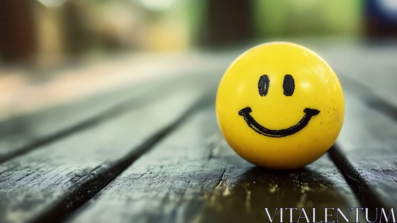 Photographic study of yellow smile ball with shallow depth of field.