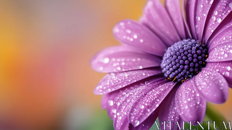 Purple Daisy With Dewdrops on Warm Gradient Background