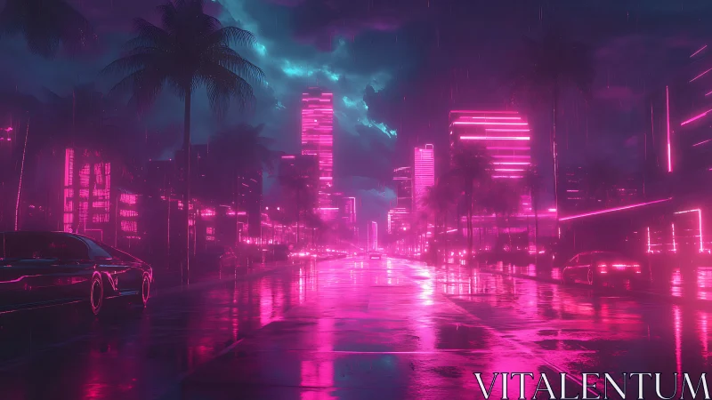 Neon rainstorms turn a midnight city into liquid circuitry