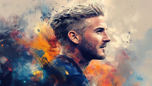 Digital painting portrait with dynamic abstract color field.