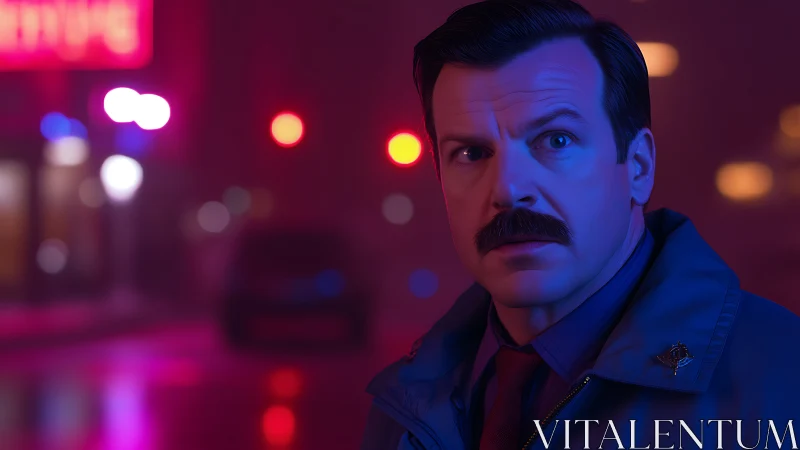 Neon-drenched night detective bathed in electric suspense.