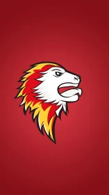 Vector lion head emblem with high-contrast red, yellow mane