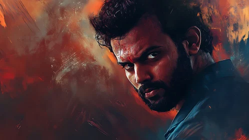 Bearded male portrait against abstract warm-toned backdrop.