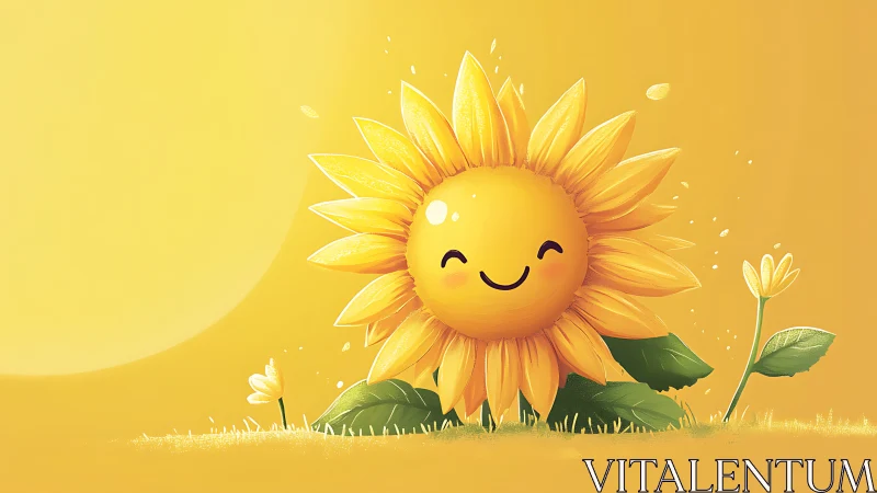 Smiley sunshine sunflower beaming cheer across golden fields.