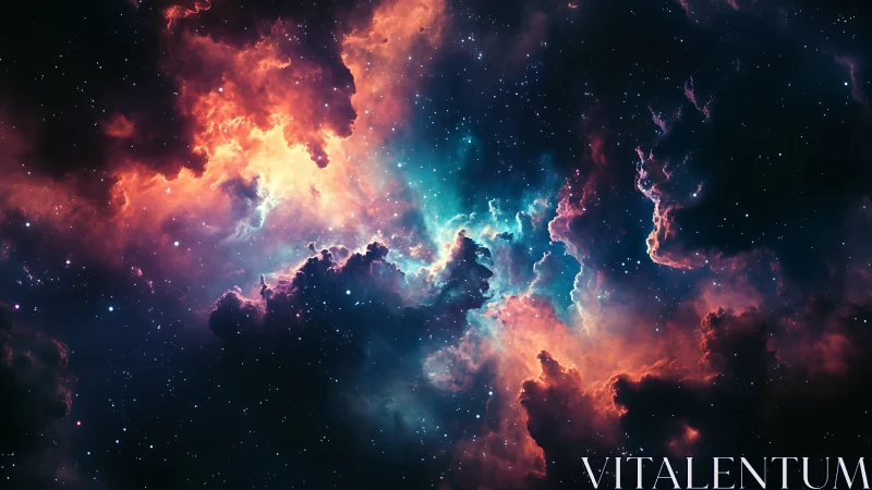 Digital nebula panorama with luminous chromatic cloud structures.