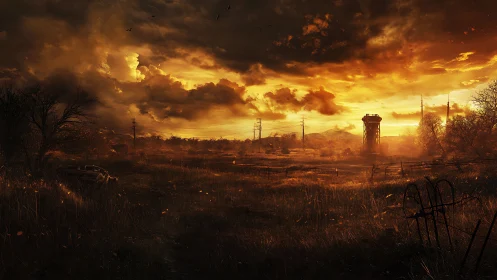 Rust kissed farmlands under a storm swollen ember sky.