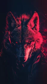 Cyberpunk lupine portrait in neon red dual-tone rendering.