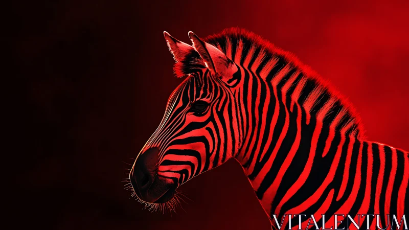 Crimson-lit zebra silhouette blazing against velvet night.