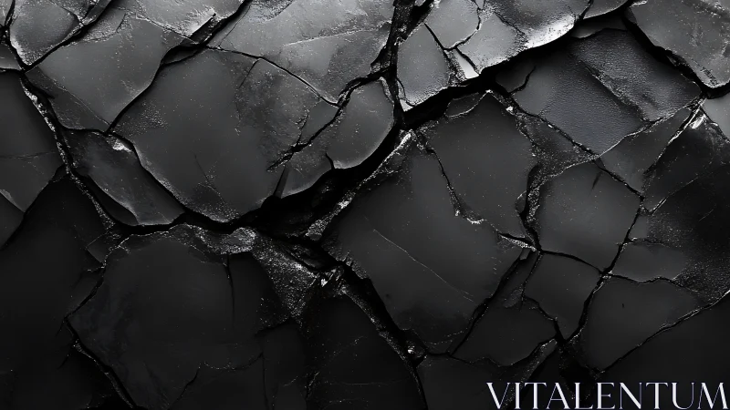 Close-up cracked black surface with layered fragments.