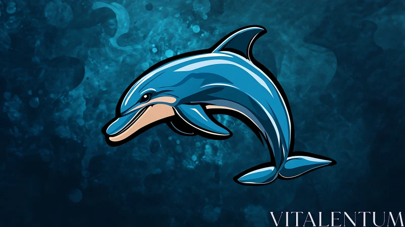 Hydrodynamic stylized dolphin emblem on abstract oceanic field.