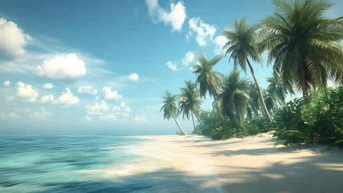 Tropical Beach Escape with Palm-Lined Shoreline.