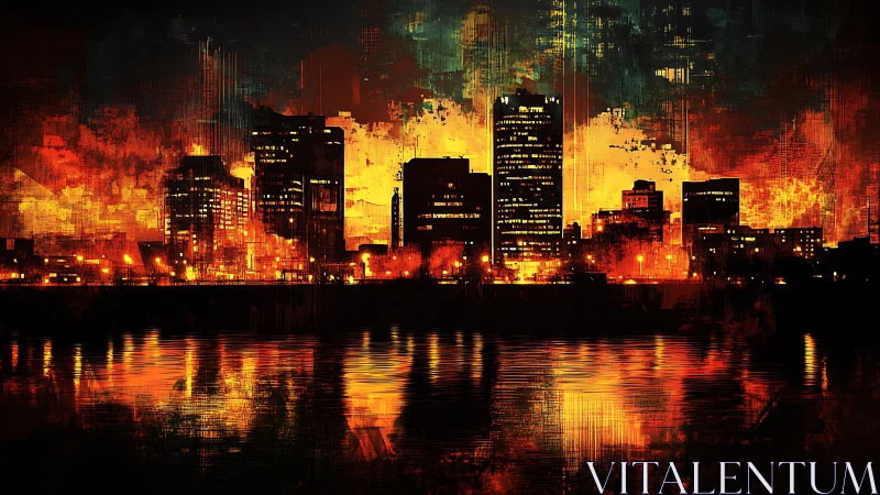 City lights melting into a fiery river of twilight glow.