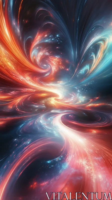 Swirling multicolored energy streams in abstract digital field.