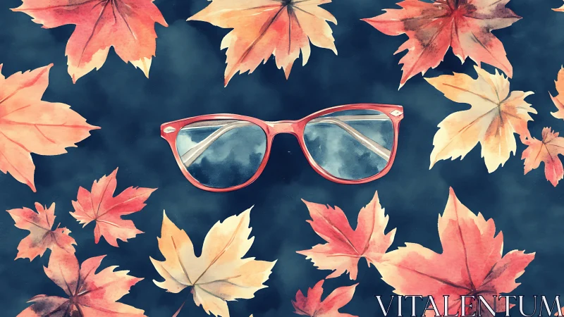 Crimson glasses drifting through a dreamy autumn swirl.