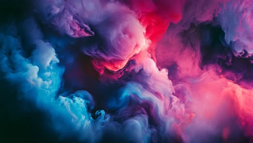Colorful abstract smoke clouds in pink, blue, and purple.