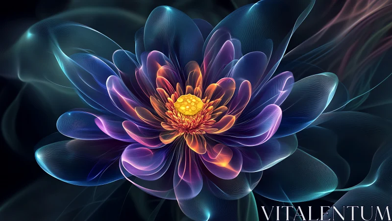 Luminescent abstract flower rendered with translucent digital petals