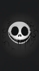 Monochrome stylized skull face with dripping ink lines